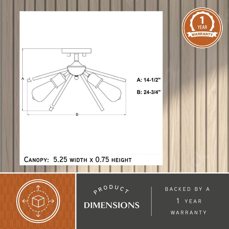 Estelle 24-in W Mid-Century Modern Sputnik Semi Flush Mount Ceiling Light - 24-in W x 14.5-in H x 24-in D