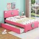preview thumbnail 1 of 15, Full Size Upholstered Platform Bed with Trundle and Heart Shaped Decoration in Dark Pink Pink