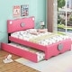preview thumbnail 2 of 11, Full Size Upholstered Platform Bed with Twin Size Trundle, Dark Pink