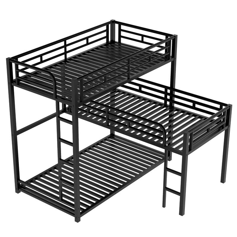 LShaped Triple Bunk Bed, Metal Triple Twin Size Bunk Bedframe with