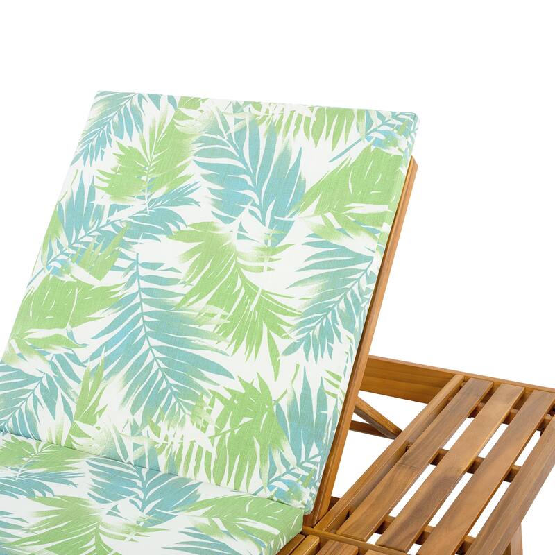 One-sided Open Storage Lounge Chairs Outdoor Patio Acacia Wood Chaise Lounge with Adjustable Backrest & Water-repellent Cushions