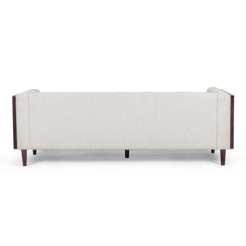 Roomfitters Mid-Century 3-Seater Sofa, Upholstered Tufted Couch for Living Room, Modern Wood-Accent Design, Beige
