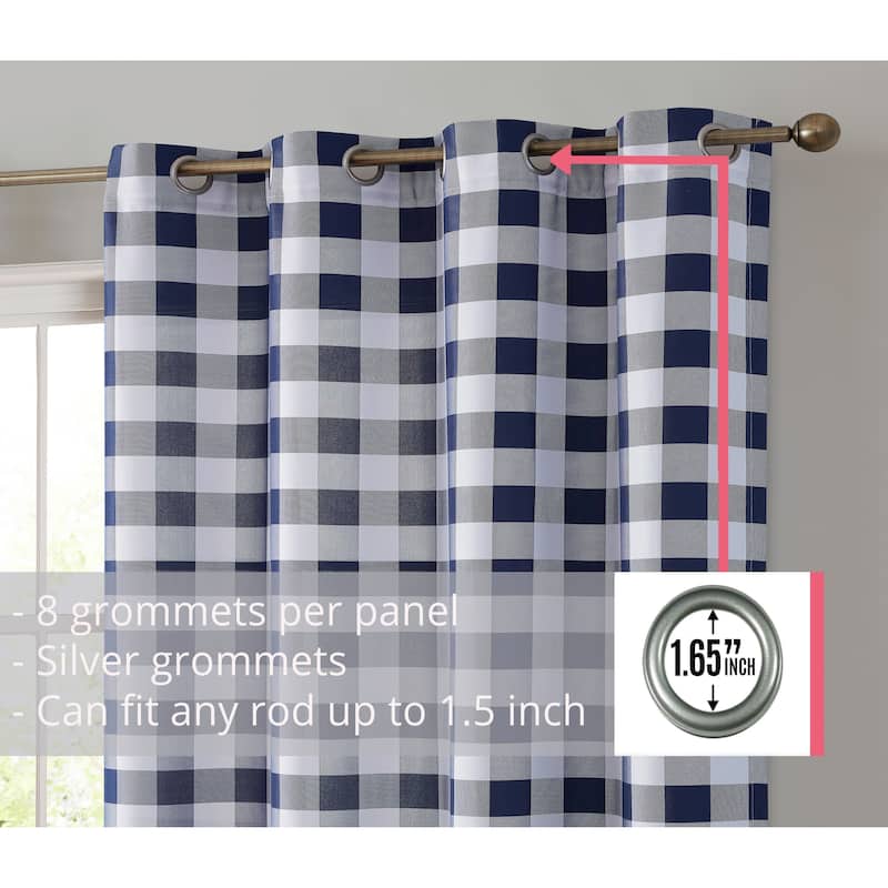 HLC.me Andersen Check Plaid 100% Blackout Thermal Insulated Energy Saving Heat Blocking Grommet Curtain Panels, 2 Panels