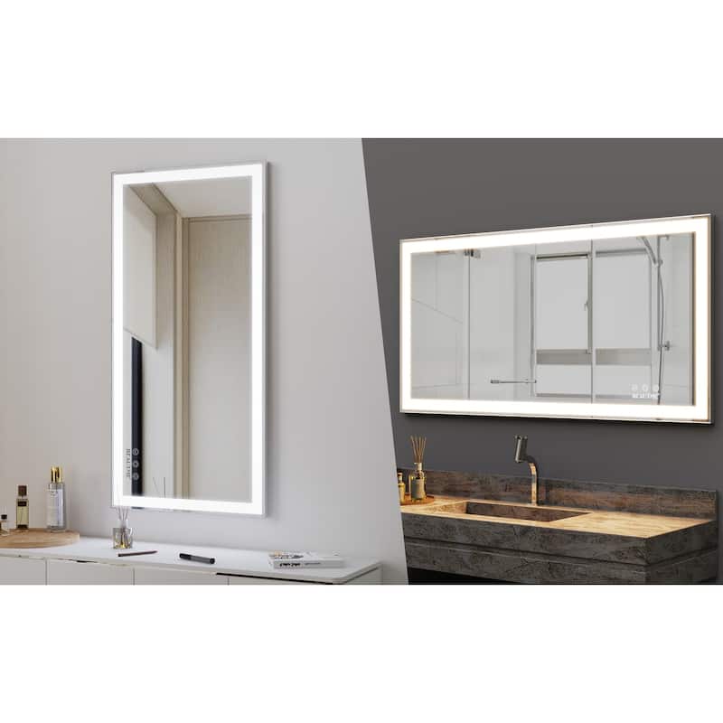 48x24 inch LED Bathroom Vanity Mirror Wall Mounted Adjustable White/Warm/Natural Lights Anti-Fog Touch Switch with Memory Smart