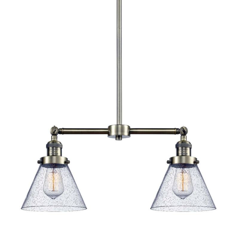 Innovations Lighting Large Cone 2 Light 21" Wide Linear Chandelier - Antique Brass / Seedy
