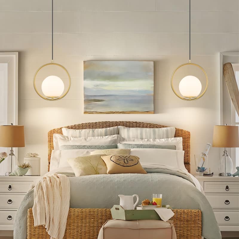 1-Light Modern Gold Frosted Opal Glass Globe Bubble Pendant Kitchen Island Lighting - 9.84 in. W x 90 in. H