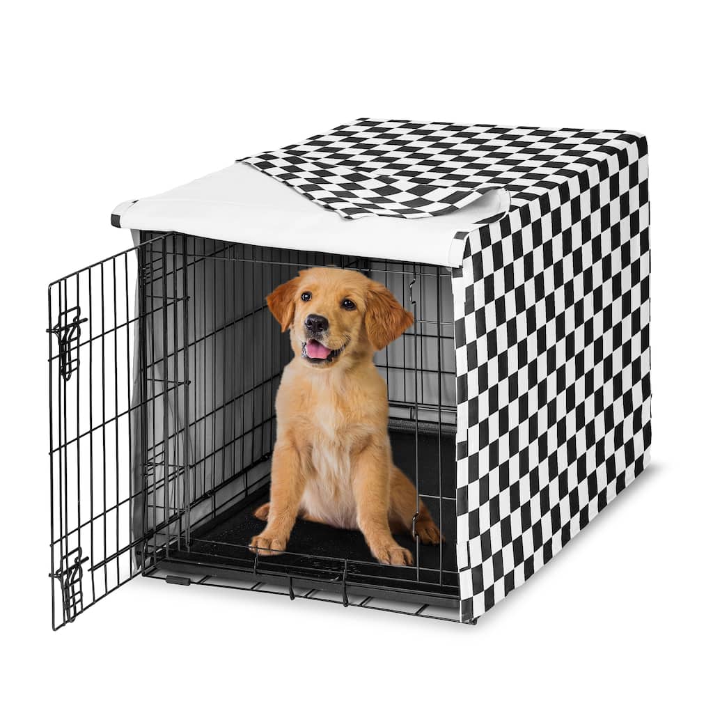 Sweet Jojo Designs Black and White Gingham Checkered Plaid Boy, Girl, Unisex/Gender Neutral Dog Crate Kennel Cover 36in. Vintage