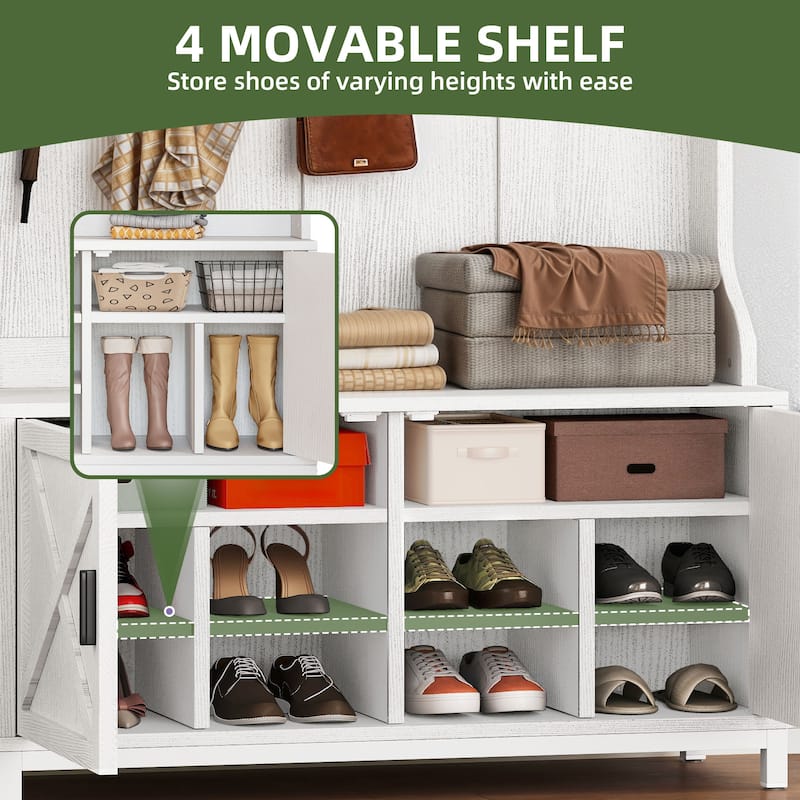 Moasis Farmhouse 39"W Hall Tree with Shoe Storage Seating Bench