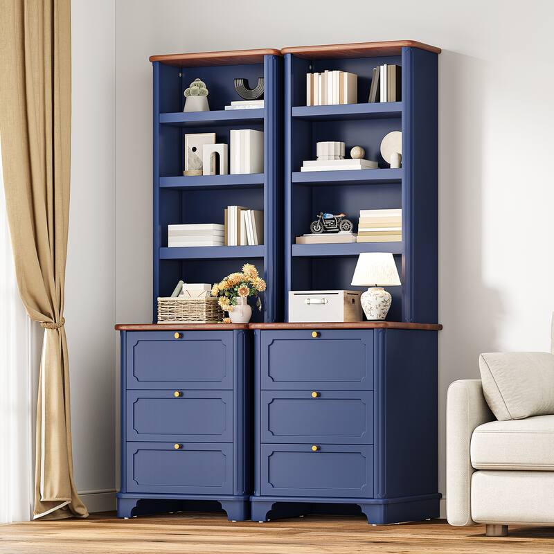 Moasis Farmhouse 71" Bookcase with 3 Drawers, 4 Tiers Open Shelves Bookshelf for Living Room