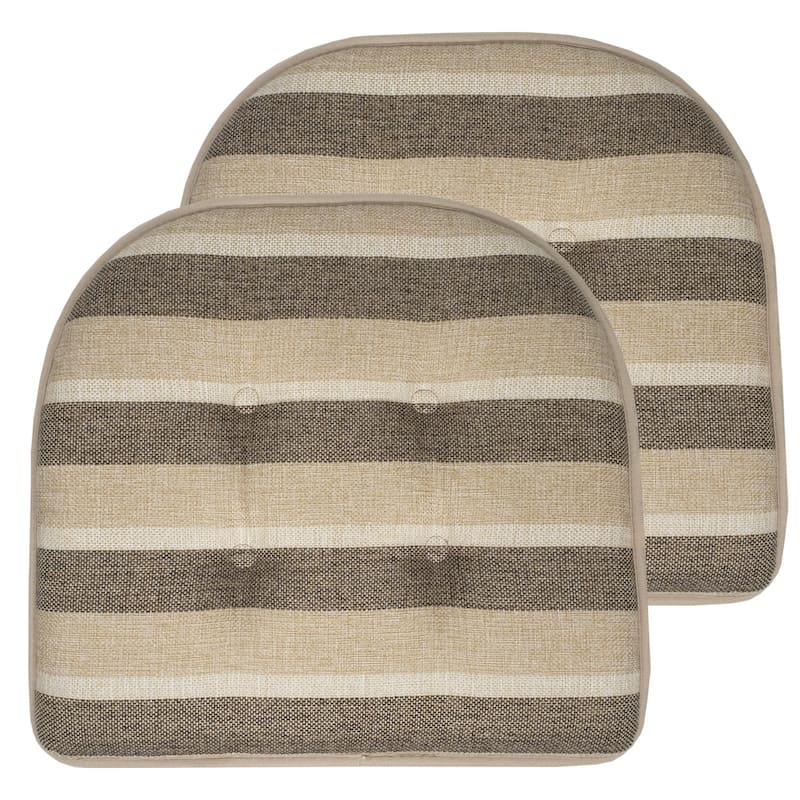Sweet Home Collection Bradford Striped U Shaped Memory Foam Chair Cushion 17" x 16" - Set of 2 - Beige/Brown Striped