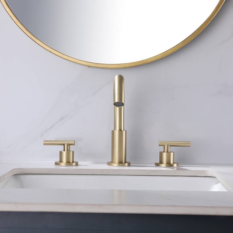 Modland Widespread 3-Hole Bathroom Faucet, 500K Cycle Ceramic Cartridge, 360 Swivel Spout & CEC Certified (Black/Gold/Nickel)