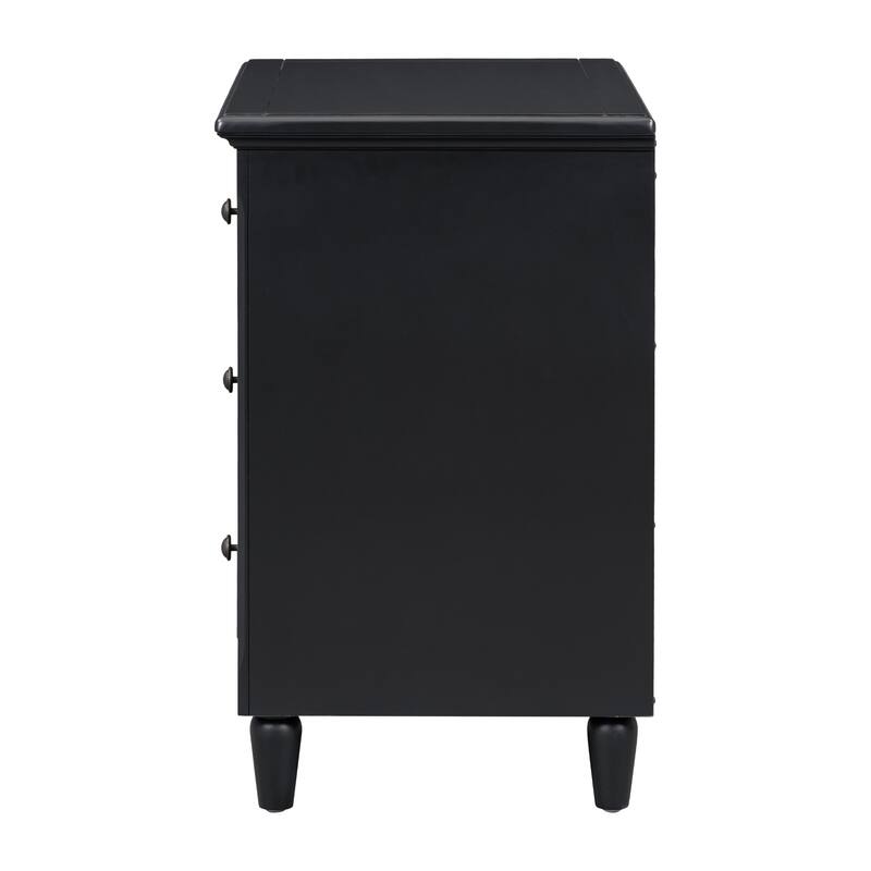 Black MDF Nightstand 3 Drawer Wooden Storage Cabinet for Bedroom Living Room