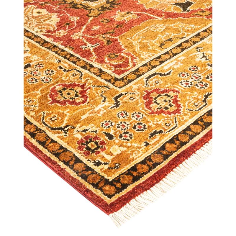 Overton Handknotted Wool Contemporary Floral Orange Area Rug - 5' x 8'