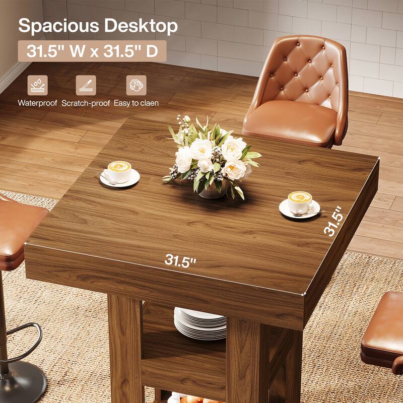 31.5-Inch Square Bar Table with Storage Shelves