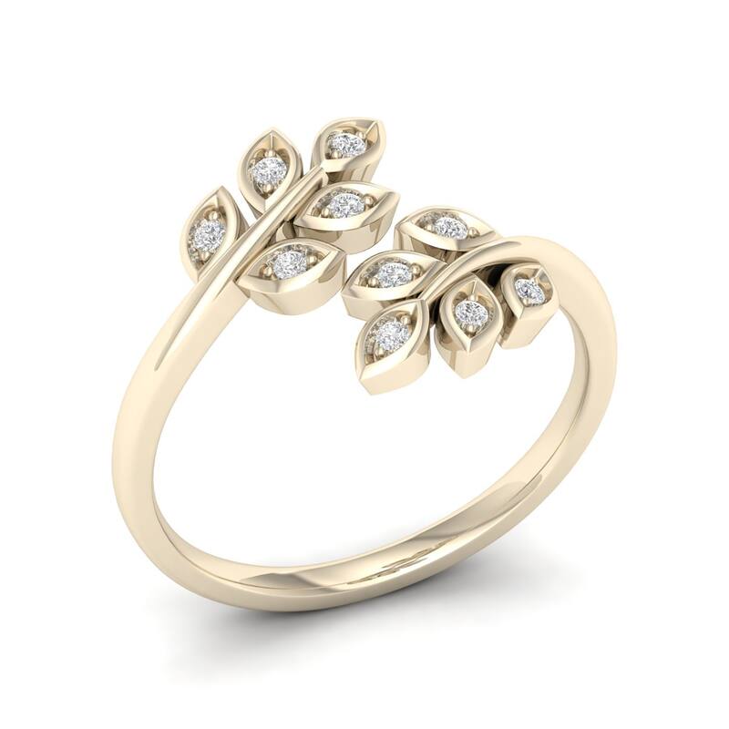1/10ct TDW Diamond Bypass Leaf Fashion Ring in 10k Gold for Women