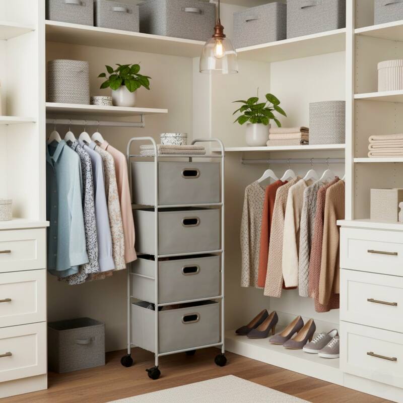 4-Drawer Fabric Dresser - Slim Clothes Storage Organizer with Wheels and Metal Frame by Lavish Home (Gray)