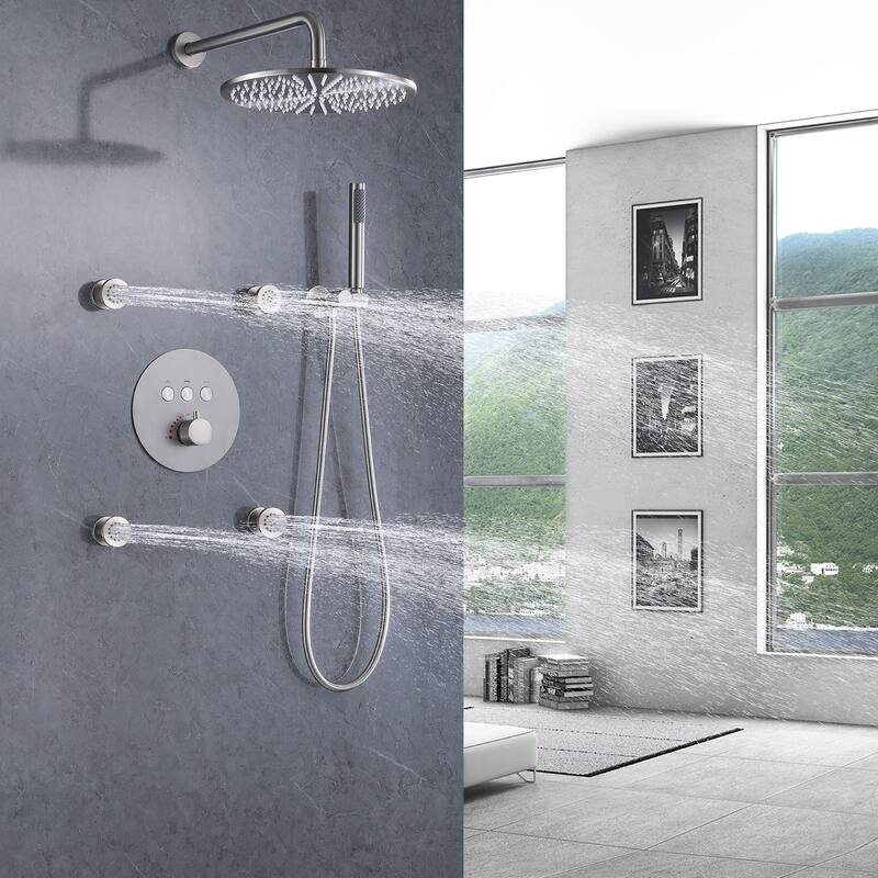 Rbrohant 11" Rainfall Shower Faucet System Massage Jet w/ Mixer Valve
