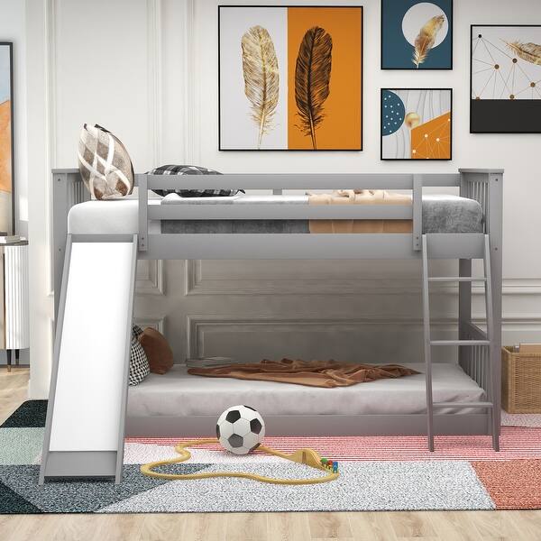 slide 2 of 13, Twin over Twin Bunk Bed with Convertible Slide and Ladder