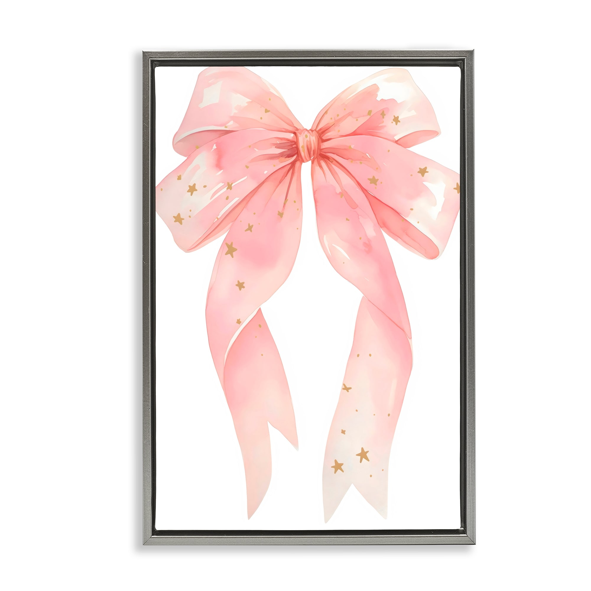 Stupell Pink Bow With Gold Stars Framed Floater Canvas Wall Art Design By Creative Studio