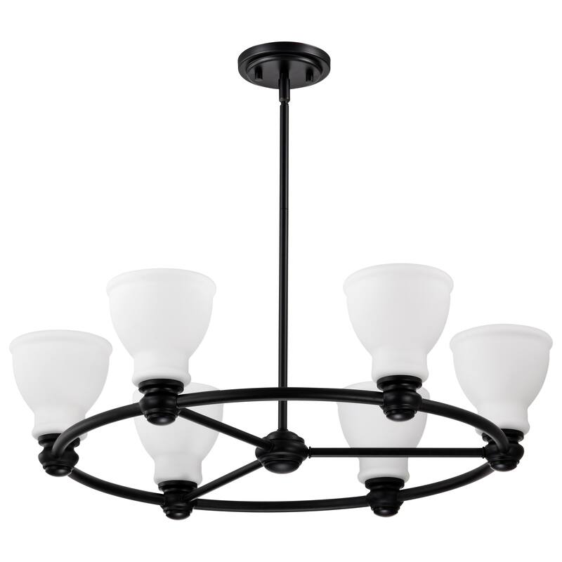Russel 6 Light Chandelier Matte Black with Satin White Glass