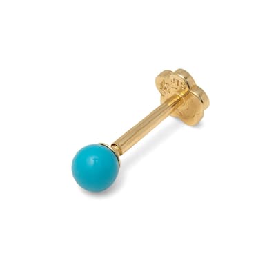 Curata Solid 14k Yellow Gold 18G 3mm Created Blue Turquoise Labret Tragus Ear Lip Ring Cartilage Stud