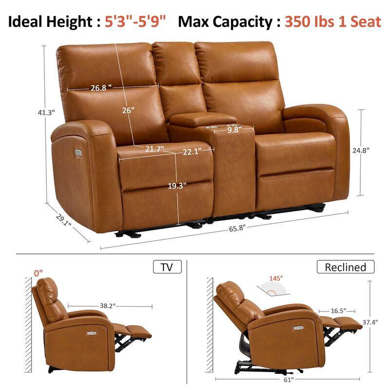 Zero Wall Recliner Loveseat with USB & Type-C Dual Ports, for Small Space, Living Room