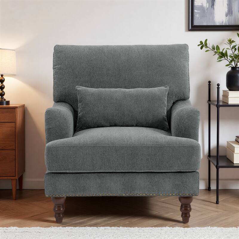 Oversized Accent Chair Chenille Upholstered Armchair With Rivets