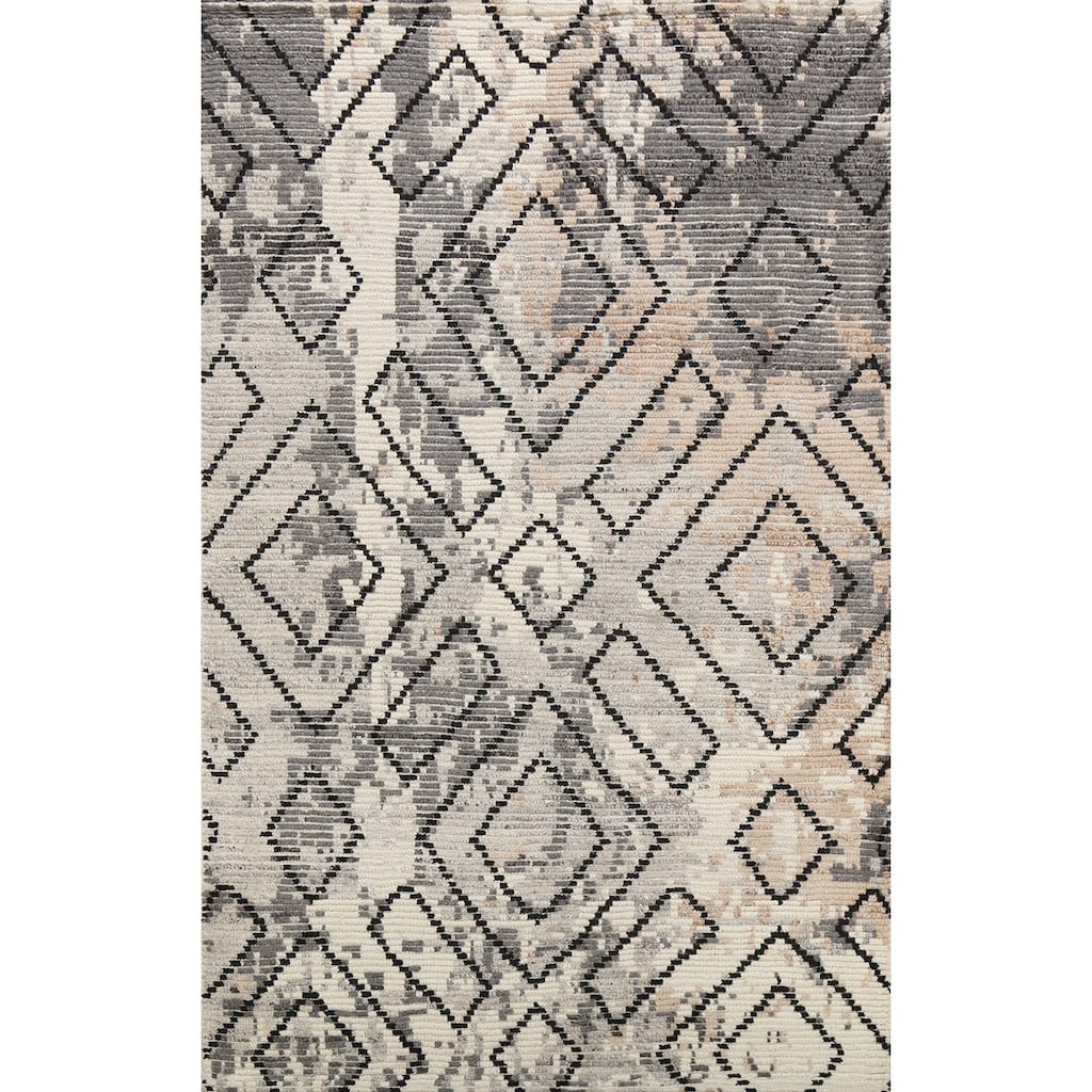 Modern Geometric Moroccan Oriental Area Rug Handmade Wool Carpet - 5'4" x 7'5"