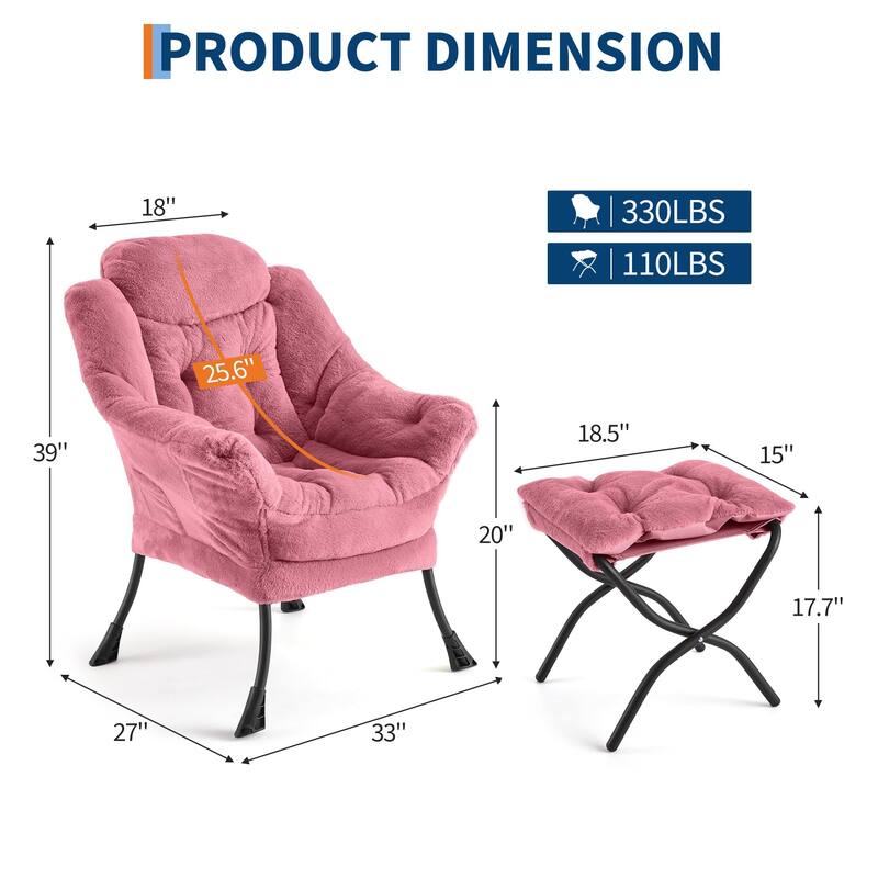 2Pcs Lazy Chair with Ottoman, Modern Lounge Accent Chair,Leisure Sofa Armchair with Footrest,Reading Armchair