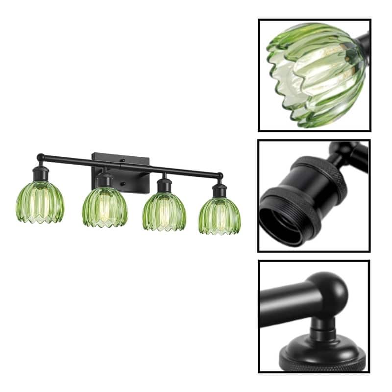 4 Light light bulb black base-green tulip bathroom light glass, metal lighting fixtures