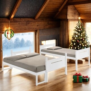 Wooden Versatile Twin over Full Bunk Bed with Built-in Ladder