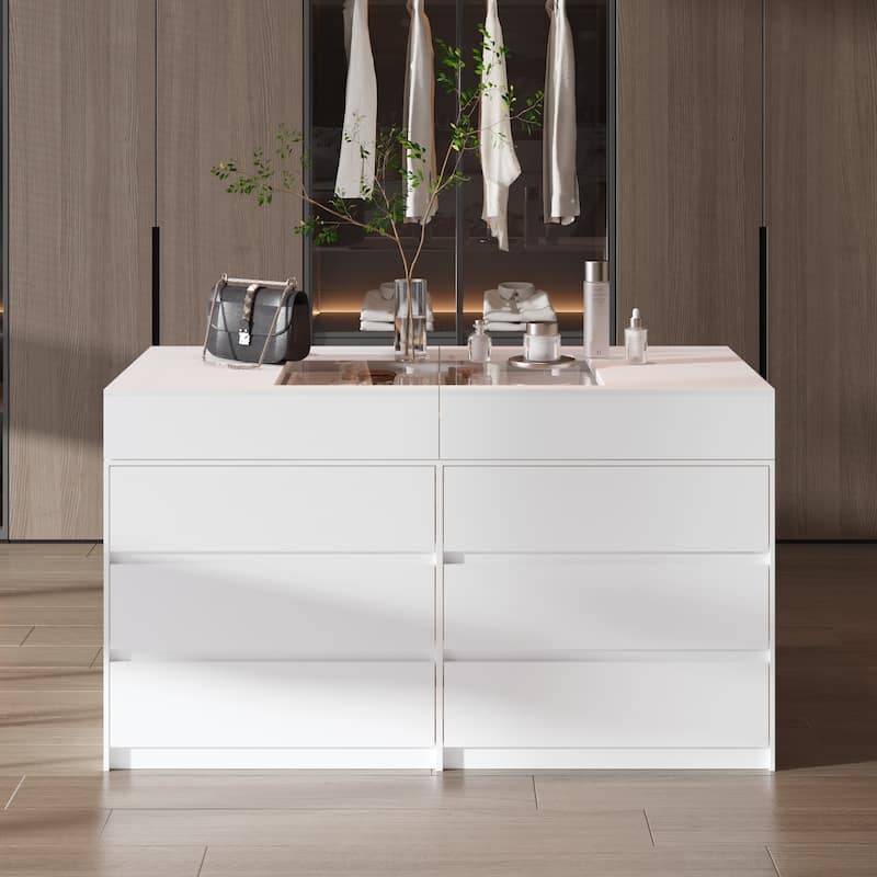 12-Drawer Storage Island Tempered Glass Top Island Display Cabinet Dresser