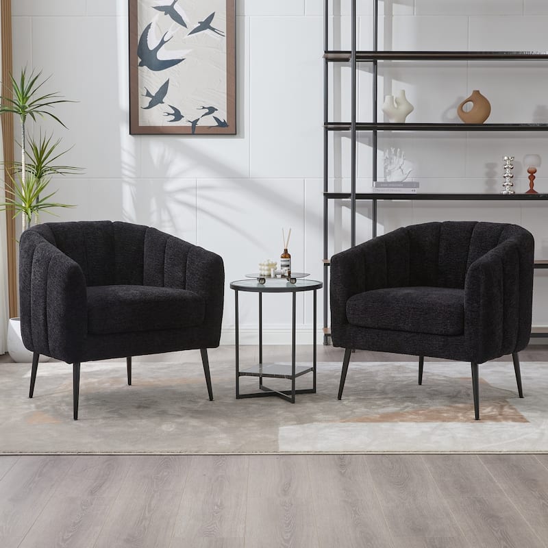Modern Upholstered Vanity Barrel Accent Chair with Metal Legs, Lounge Chair Single Sofa Round Leisure Armchair