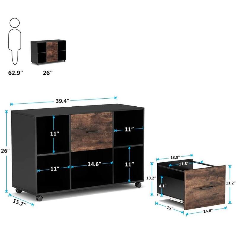 Mobile Lateral File Cabinet with 2 Drawers, Filing Cabinet Printer Stand