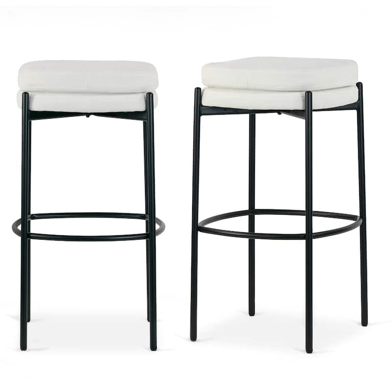 Set of 2 Avril White Boucle Backless Bar Stool with Black Metal Legs