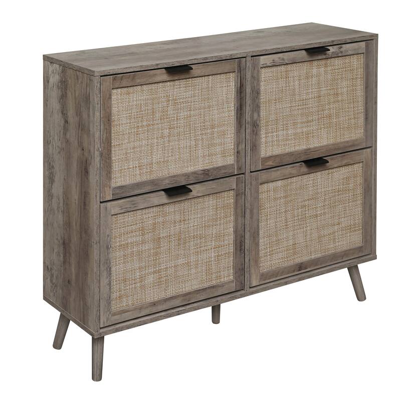 Elegant Shoe Cabinet with Double-Layer Doors,Sturdy Pine Legs and Adjustable Backplane