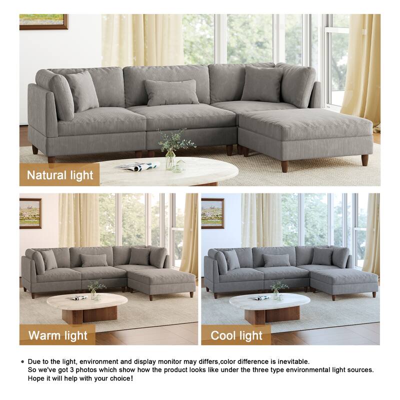 112" W Modern Upholstered Corduroy Modular Sectional Sofa