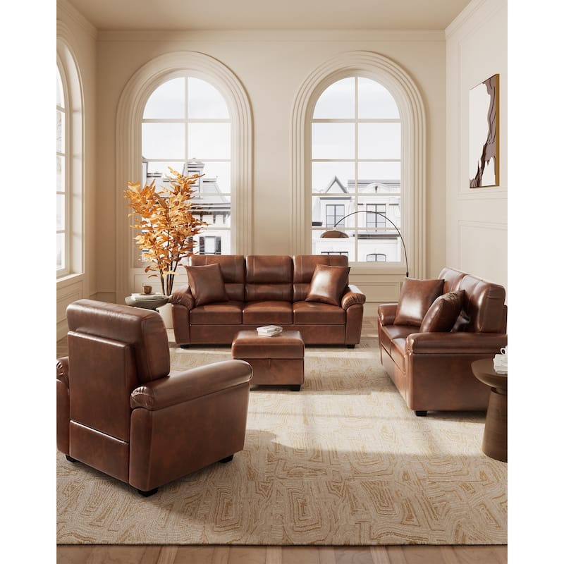 Morden Fort 3-Piece Faux Leather Sofa Set | Space-Saving Living Room Furniture - Brown