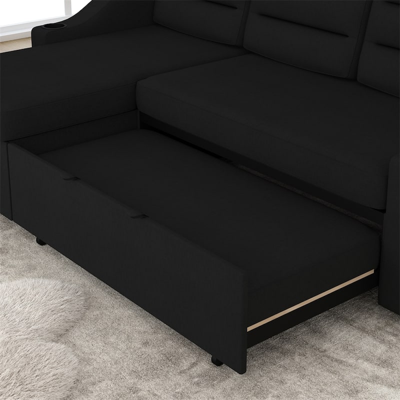 83.5" Convertible Sleeper Combo Sofa w/ Storage Recliner & Cup Holder