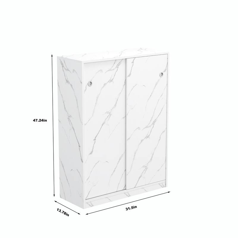31.5" Marble Shoe Cabinet with Sliding Door, 6-Layer Large Capacity Freestanding Shoe Organizer for Entryway and Hallway