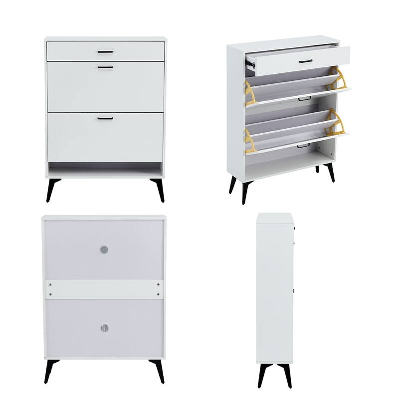 3-Drawer Wood Shoe Storage Cabinet with Removable Panels & 1 Open Shelf