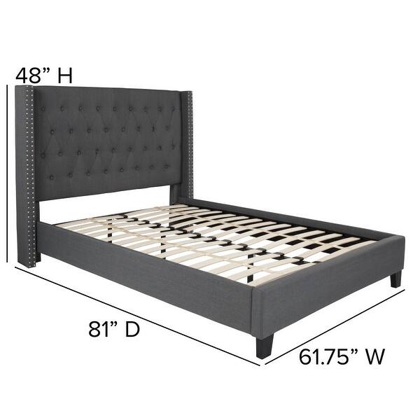 dimension image slide 4 of 16, Tufted Upholstered Nailhead Trim Platform Bed
