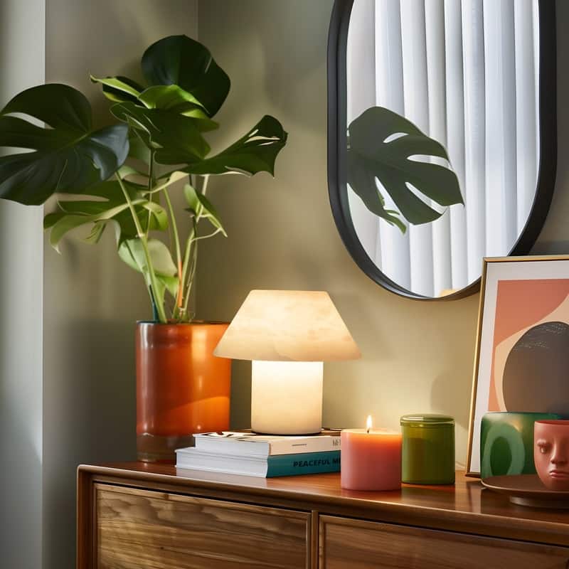 Brightech Alora LED Marbled Natural White Alabaster Stone Modern Industrial Empire Bedside Nightstand Desk Lamp