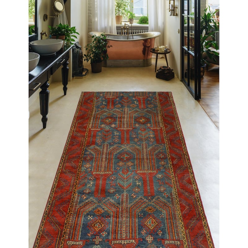 Fine Vintage Distressed Maryanne Navy/Red Rug - 3'6" x 6'11"