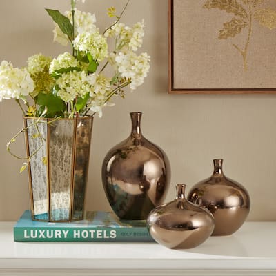 Madison Park Signature Ansen Bronze Mirrored Ceramic Decorative Vases 3-piece set