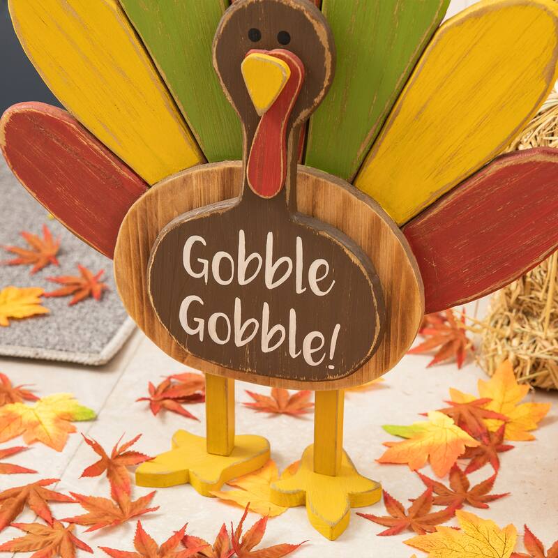 Glitzhome 24"H Thanksgiving Wooden Turkey Standing Decor