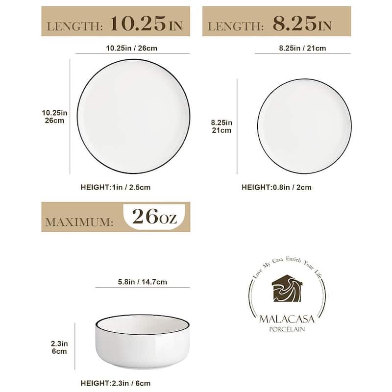 MALACASA LUNA 12-piece Porcelain Dinnerware Set (Service for 4)