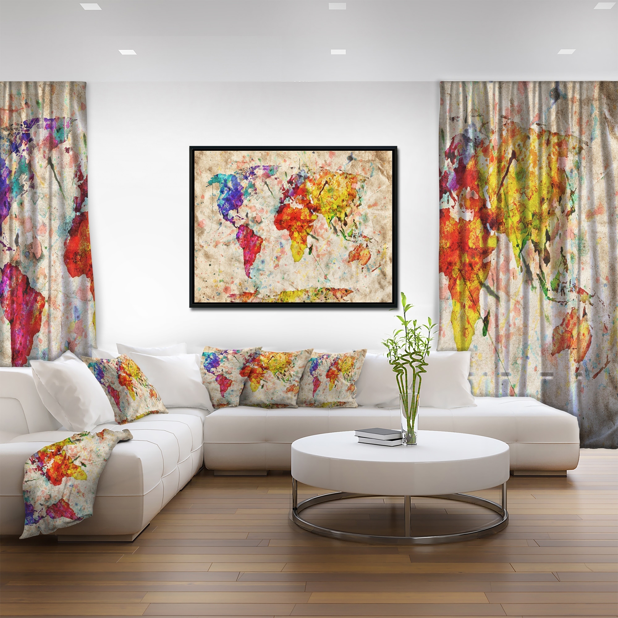 Shop Designart Vintage World Map Watercolor Map Framed Canvas Art Print Overstock 18954495