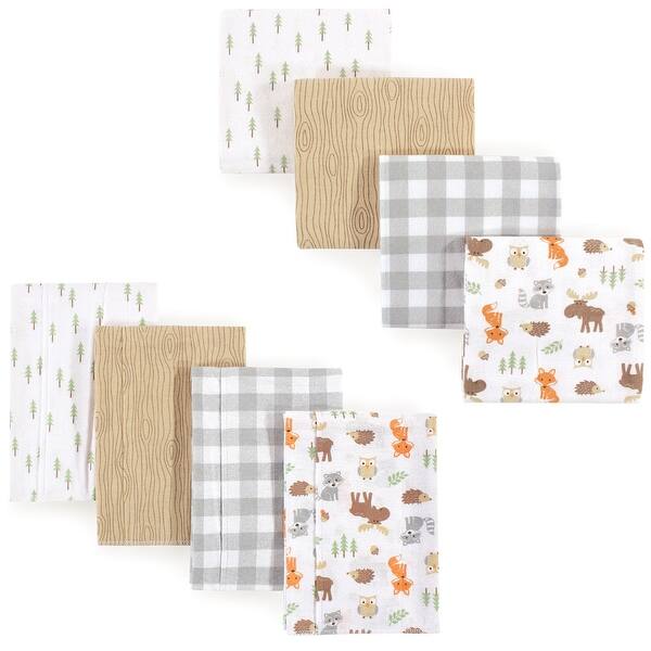 slide 1 of 1, Hudson Baby Unisex Baby Cotton Flannel Burp Cloths and Receiving Blankets, 8-Piece, Woodland, One Size - Woodland - One Size One Size - Woodland