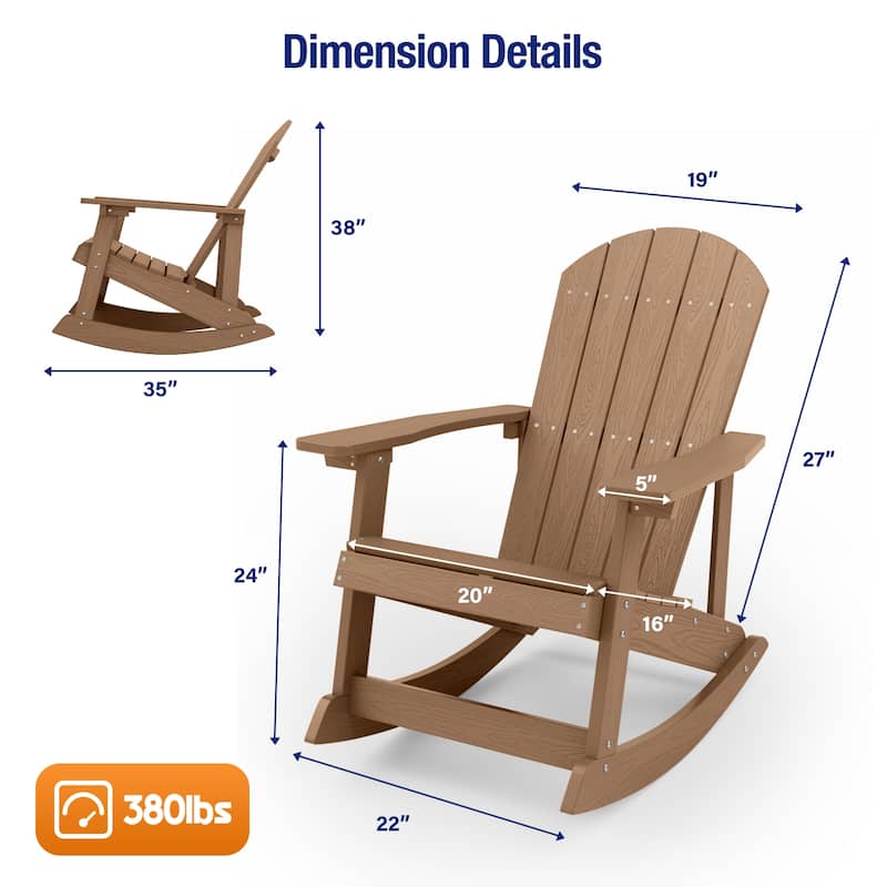 WINSOON HIPS All Weather Outdoor Indoor Oversized Rocking Chair,Adirondack Rocking Chair Set of 2